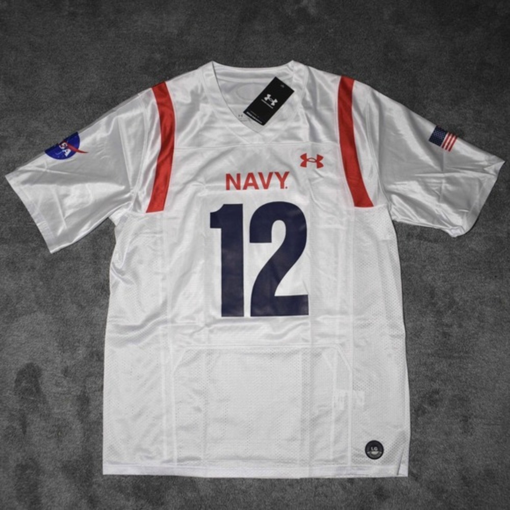 Under Armour Navy Midshipmen NASA Space Football Jersey 12 White Mens Large‎ NEW
